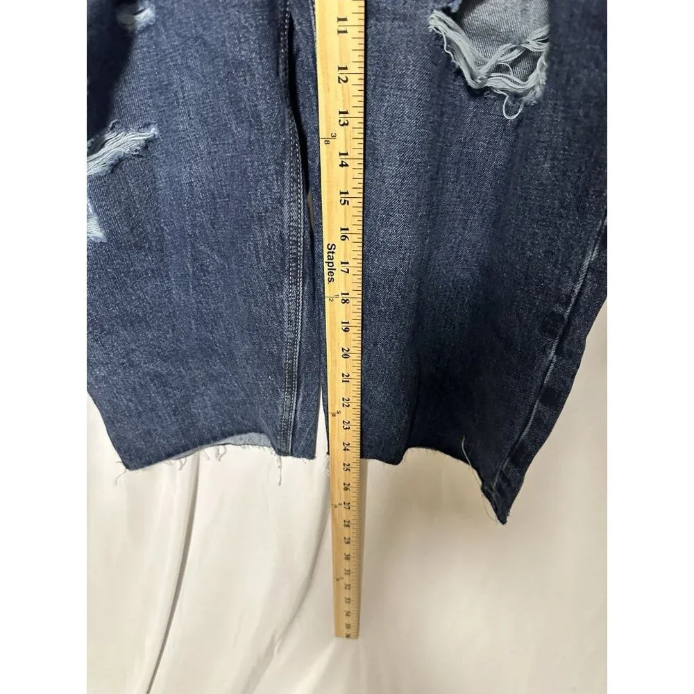 Old Navy High Rise Slouchy Straight Ripped Cut Off Jeans 26 High Rise Button Fly - Picture 12 of 15